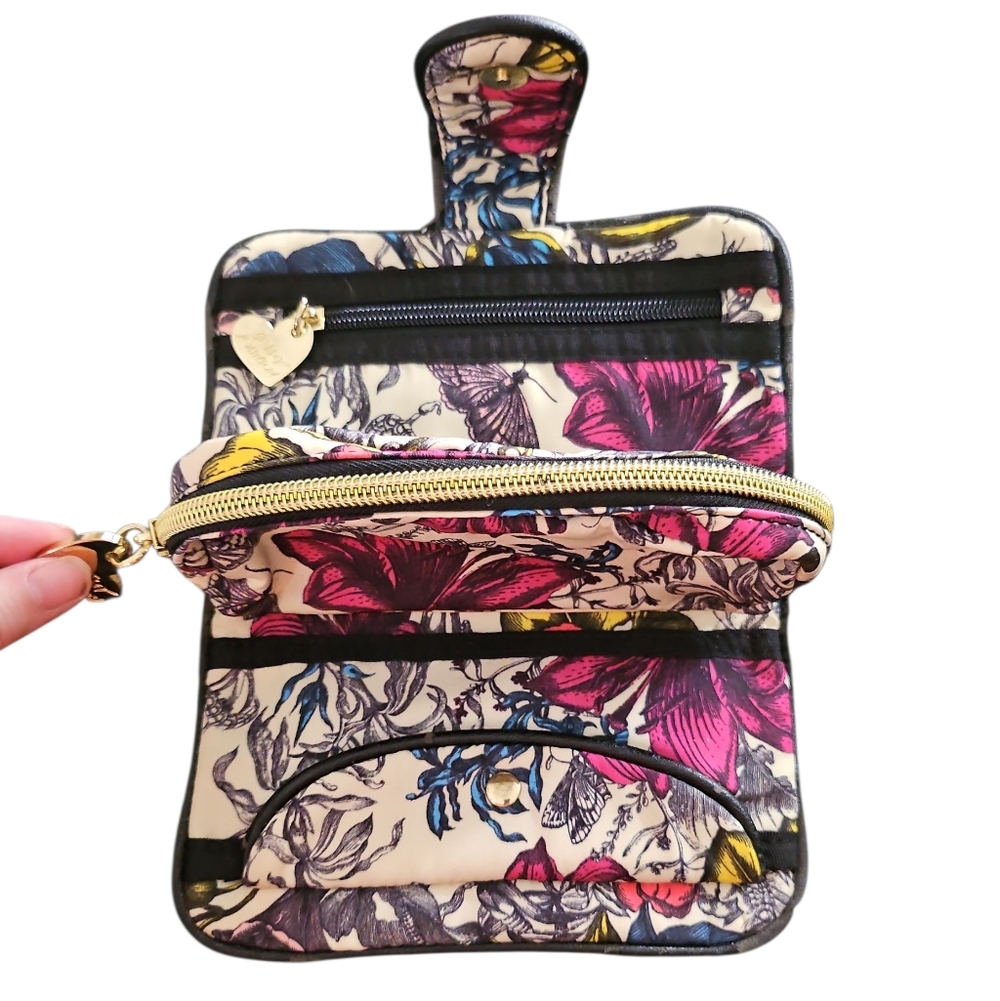 Betsey Johnson Floral Garden Moth Makeup Pouch With Detachable Mini Pouch - Picture 4 of 16